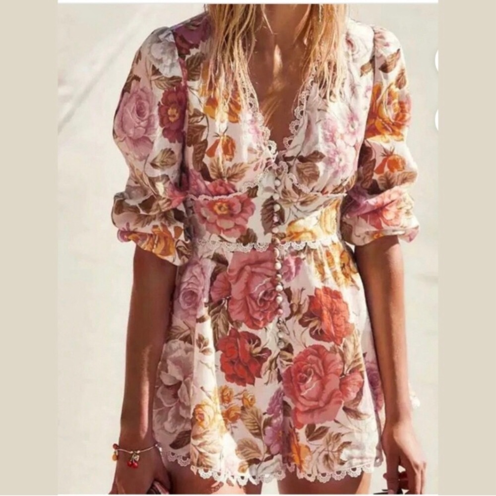 Luxxel Floral Boho Style Jumpsuit Floral Roses Print